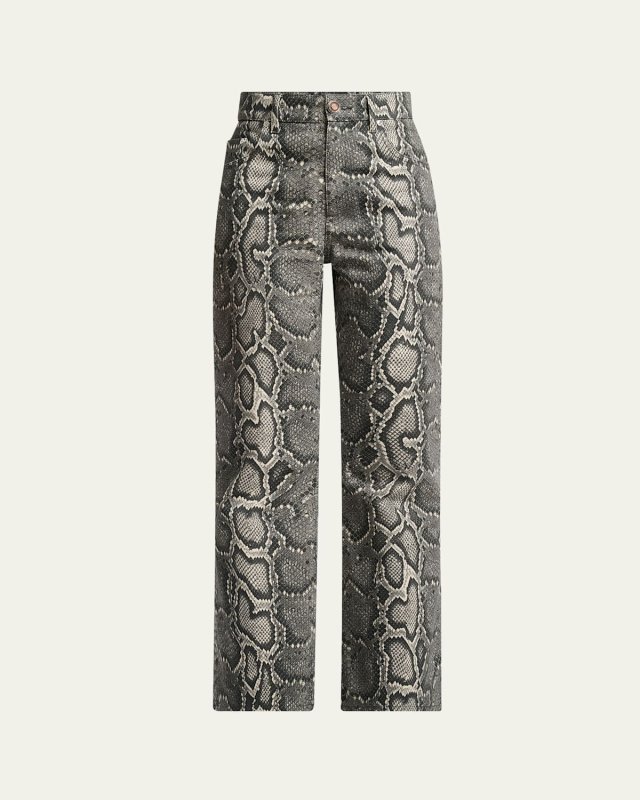 Ezra Snake-Print Bootcut Ankle Jeans